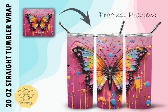 Butterfly 3D Pop Art Tumbler Wrap 08 Design Guide