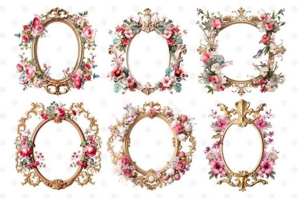 Elevating Digital Design with the Set Rococo Frame 3D Floral Template