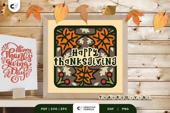 Happy Thanksgiving Fall Leaves 3D SVG Design