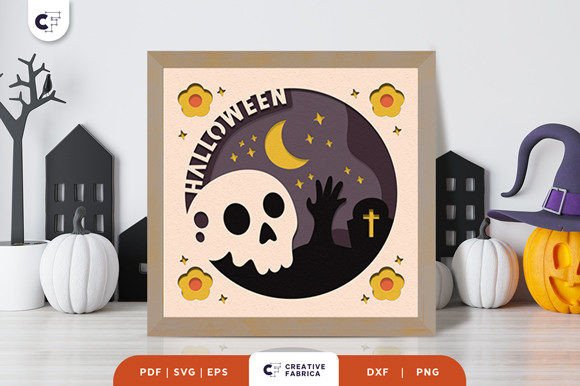 Skull 3D Shadow Box Paper Cut SVG for Halloween