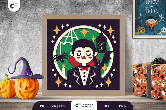 Spooky 3D Shadow Box: Vampire & Spider Web