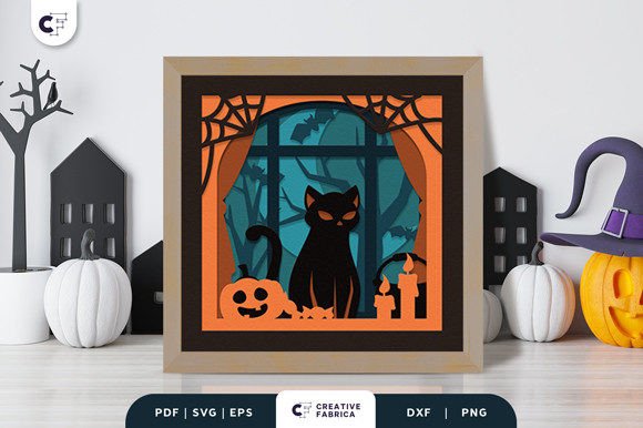Spooky Depth: Halloween Cat in the Window 3D SVG
