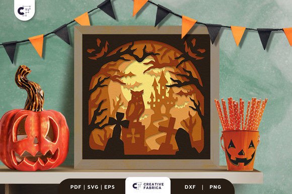 Transform Your Halloween Decor with an Owl in Haunted Forest 3D Light Box SVG
